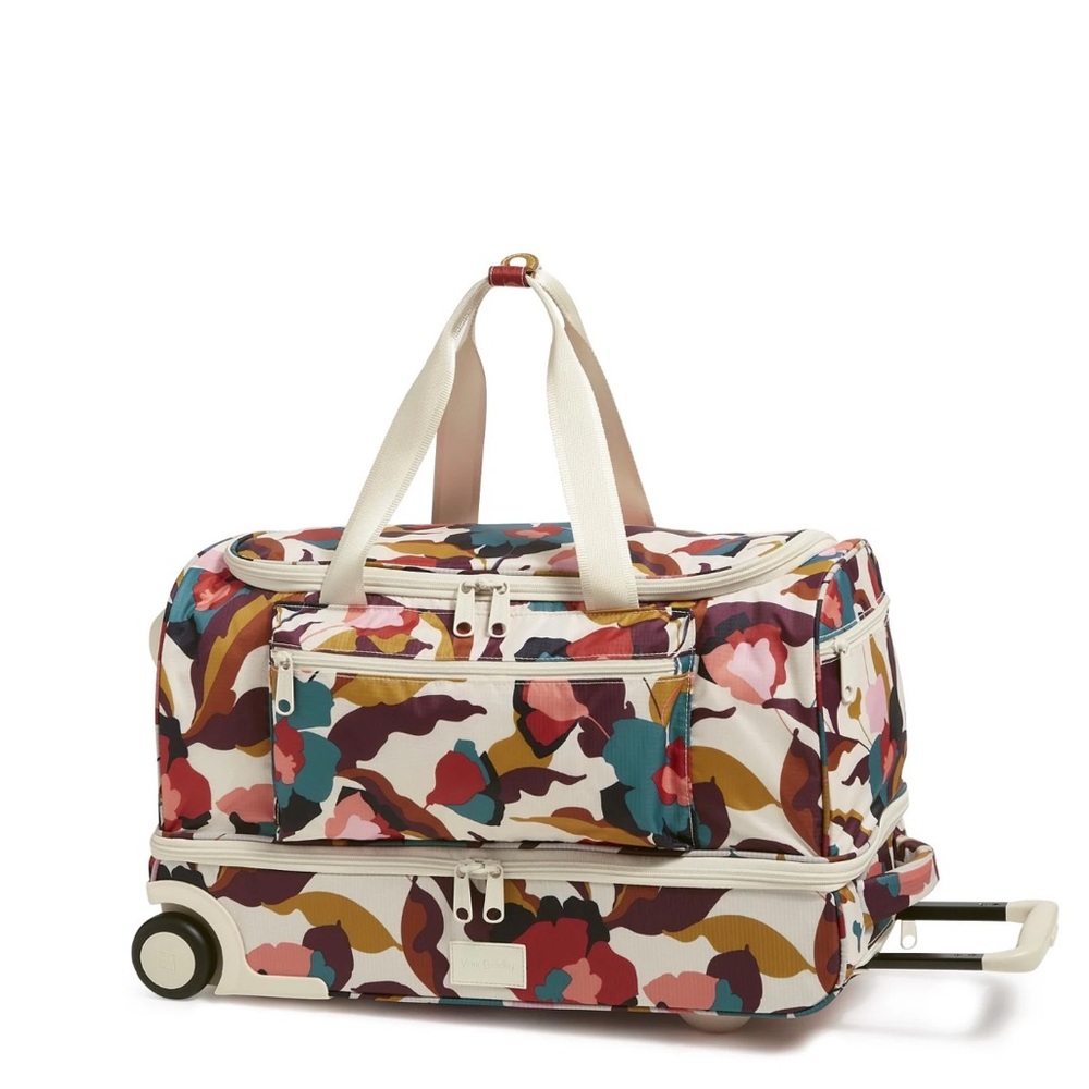Vera Bradley Recycled Ripstop Foldable Rolling Duffel Bag Immersed Blooms Jewel